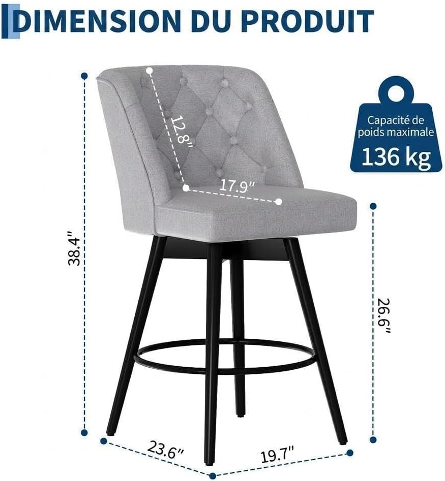 Performance Fabric Swivel Bar Stools Set of 2