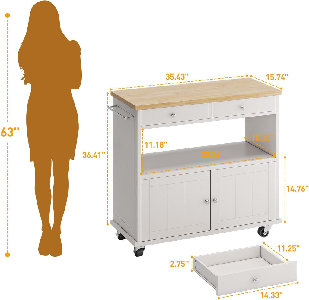 White Wood Top Rolling Kitchen Island
