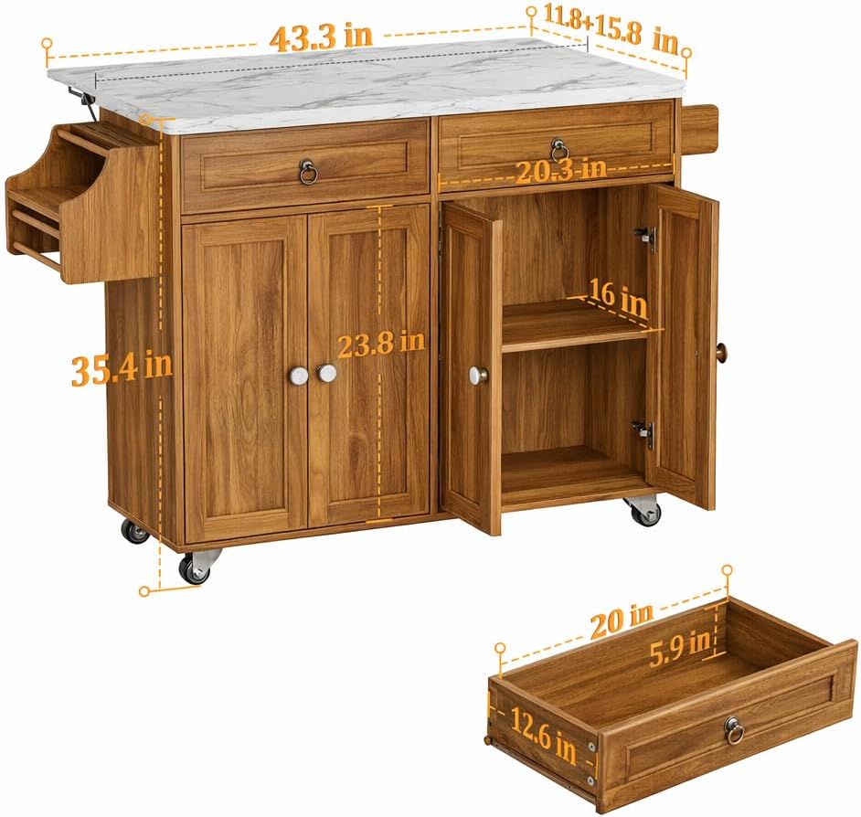Farmhouse Rolling Power Kitchen Island