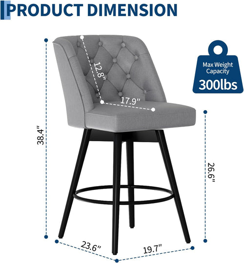 2 Pack Modern Swivel Fabric Bar Stools