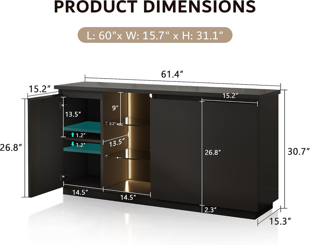Black LED Modern Storage Sideboard