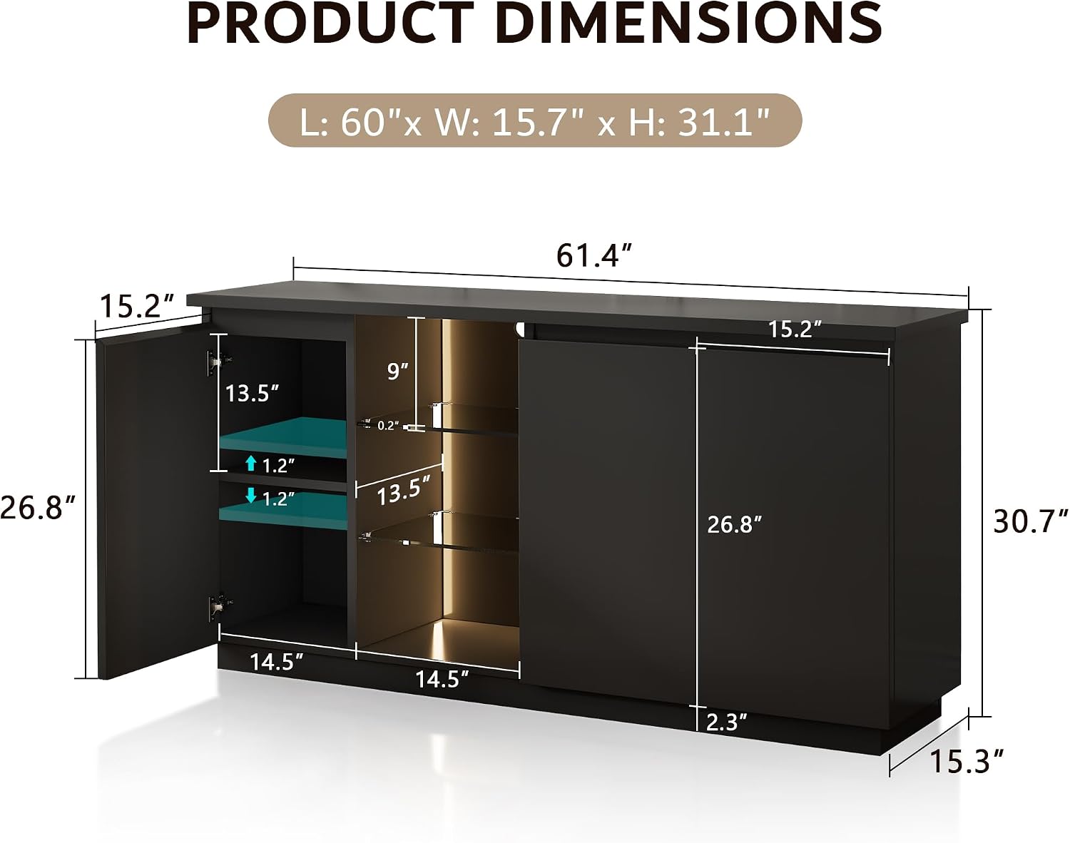 Black LED Modern Storage Sideboard