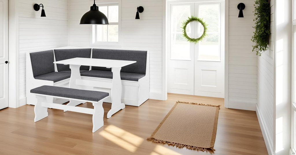 White Frame Charcoal Nook Dining Set