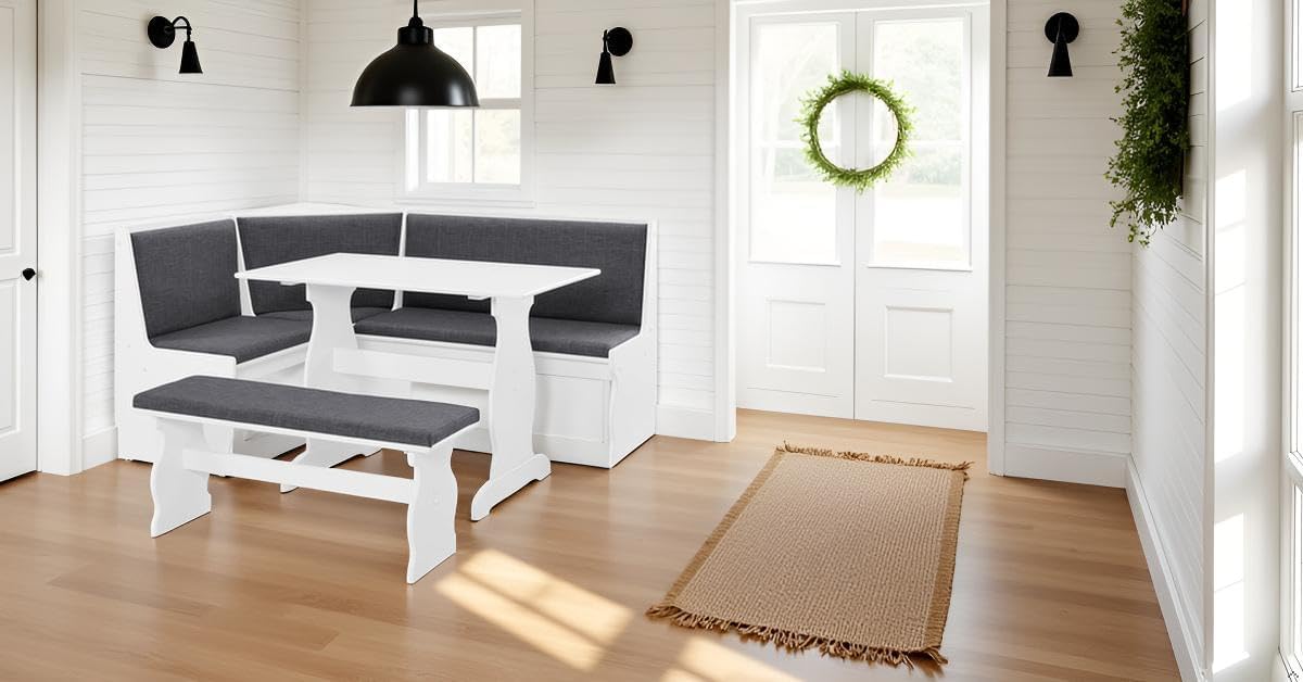 White Frame Charcoal Nook Dining Set