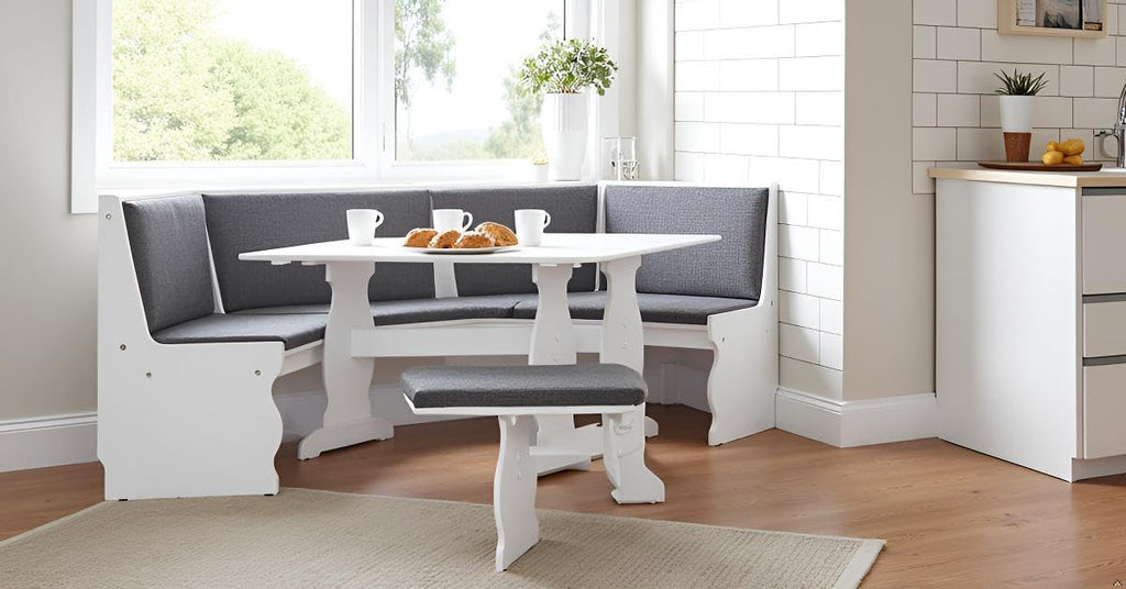 White Frame Charcoal Nook Dining Set