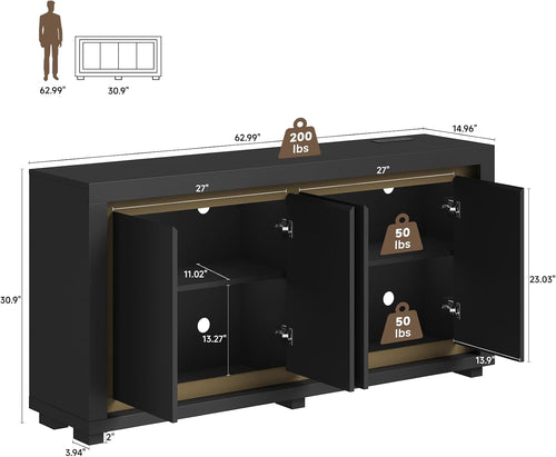 Black LED Power Sideboard Buffet Cabinet