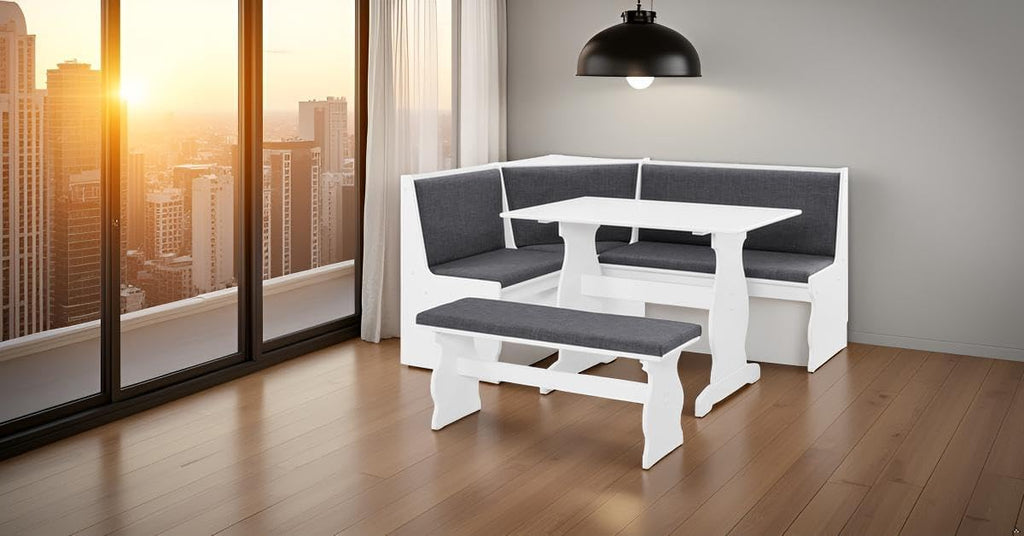 White Frame Charcoal Nook Dining Set