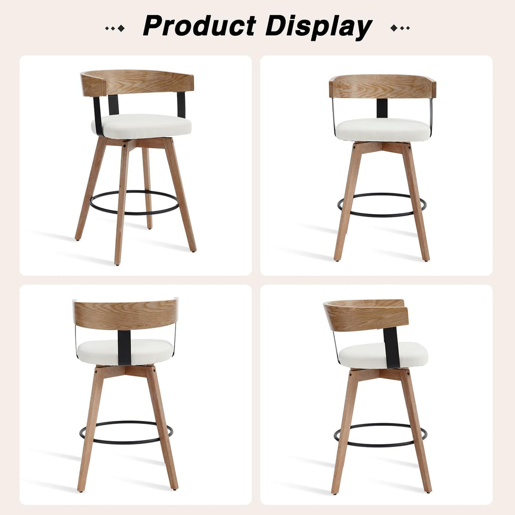 White Linen Swivel Bar Stools Set of 4