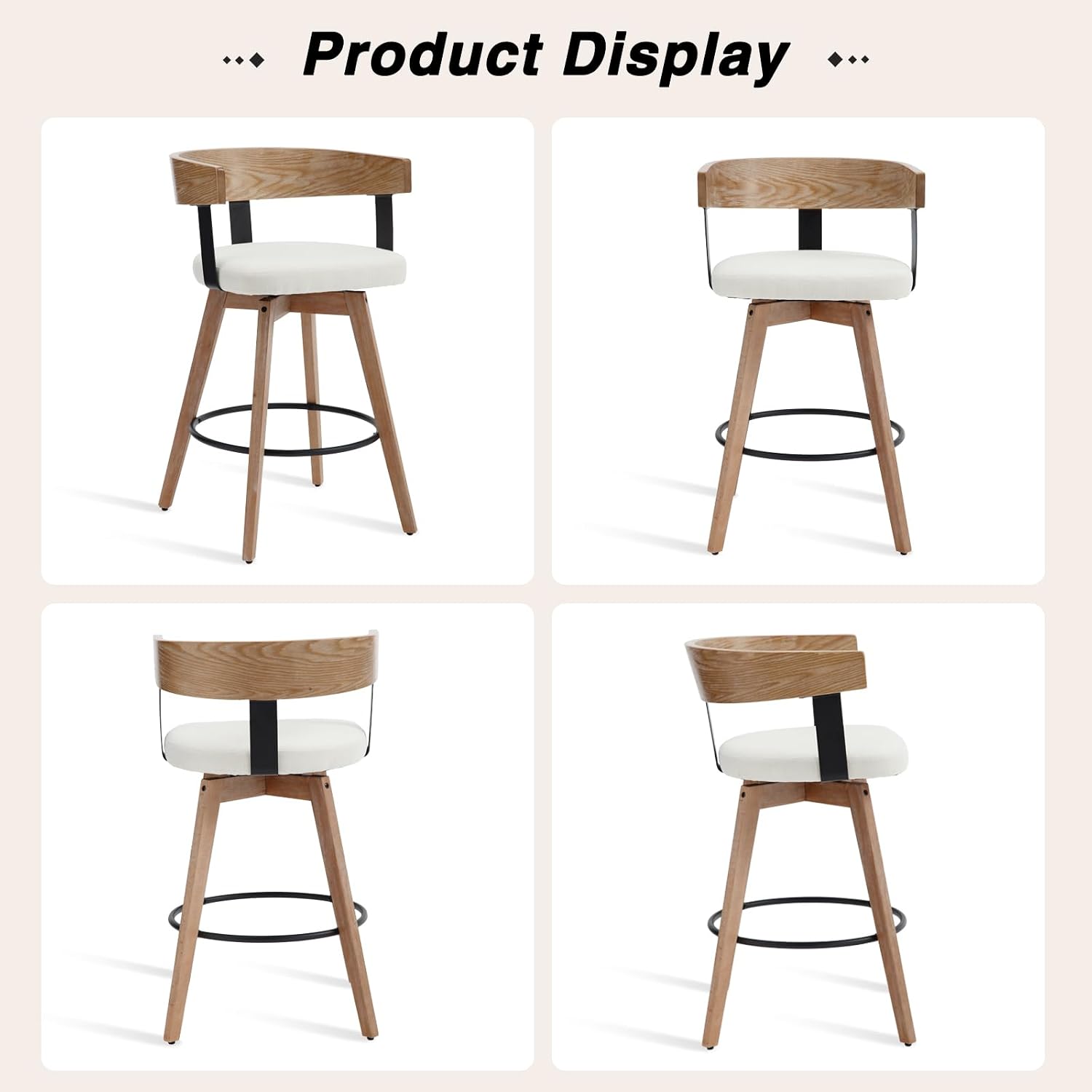 White Linen Swivel Bar Stools Set of 4
