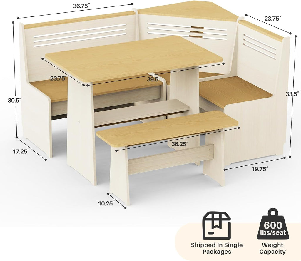 Wood USB Storage Corner Breakfast Nook Set
