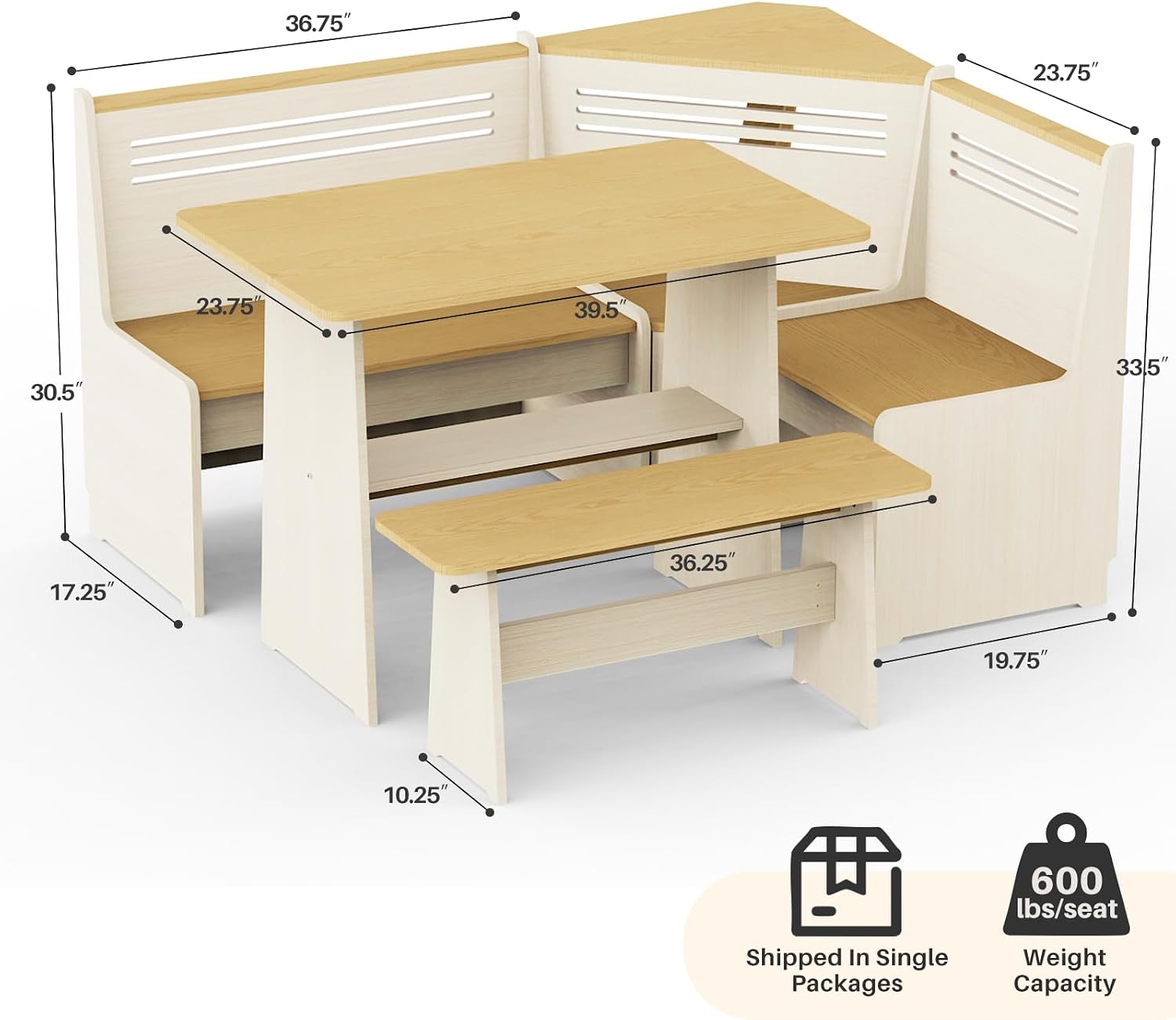Wood USB Storage Corner Breakfast Nook Set