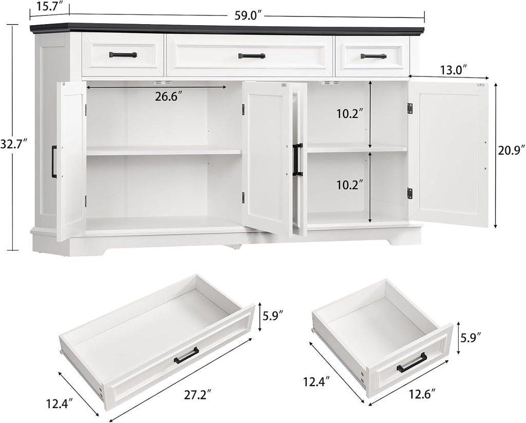 White Large Storage Sideboard Cabinet
