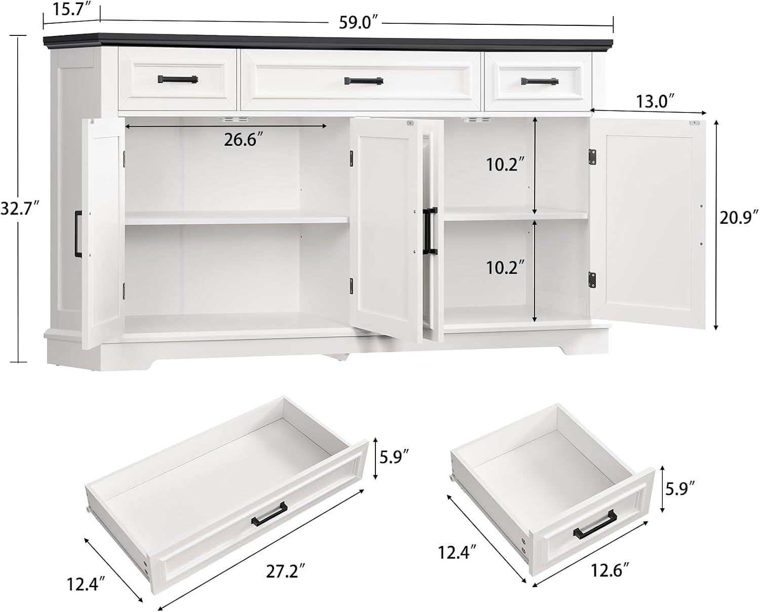 White Large Storage Sideboard Cabinet