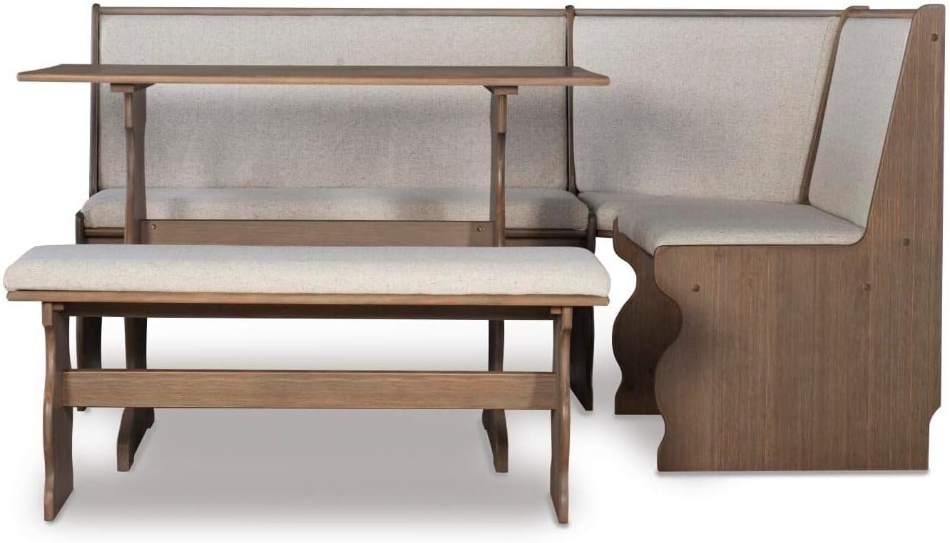 Natural Antique Wood Corner Breakfast Nook Bench