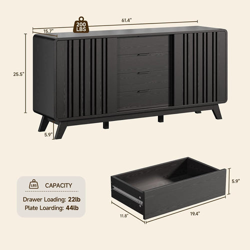 Black Fluted Sideboard Buffet Cabinet