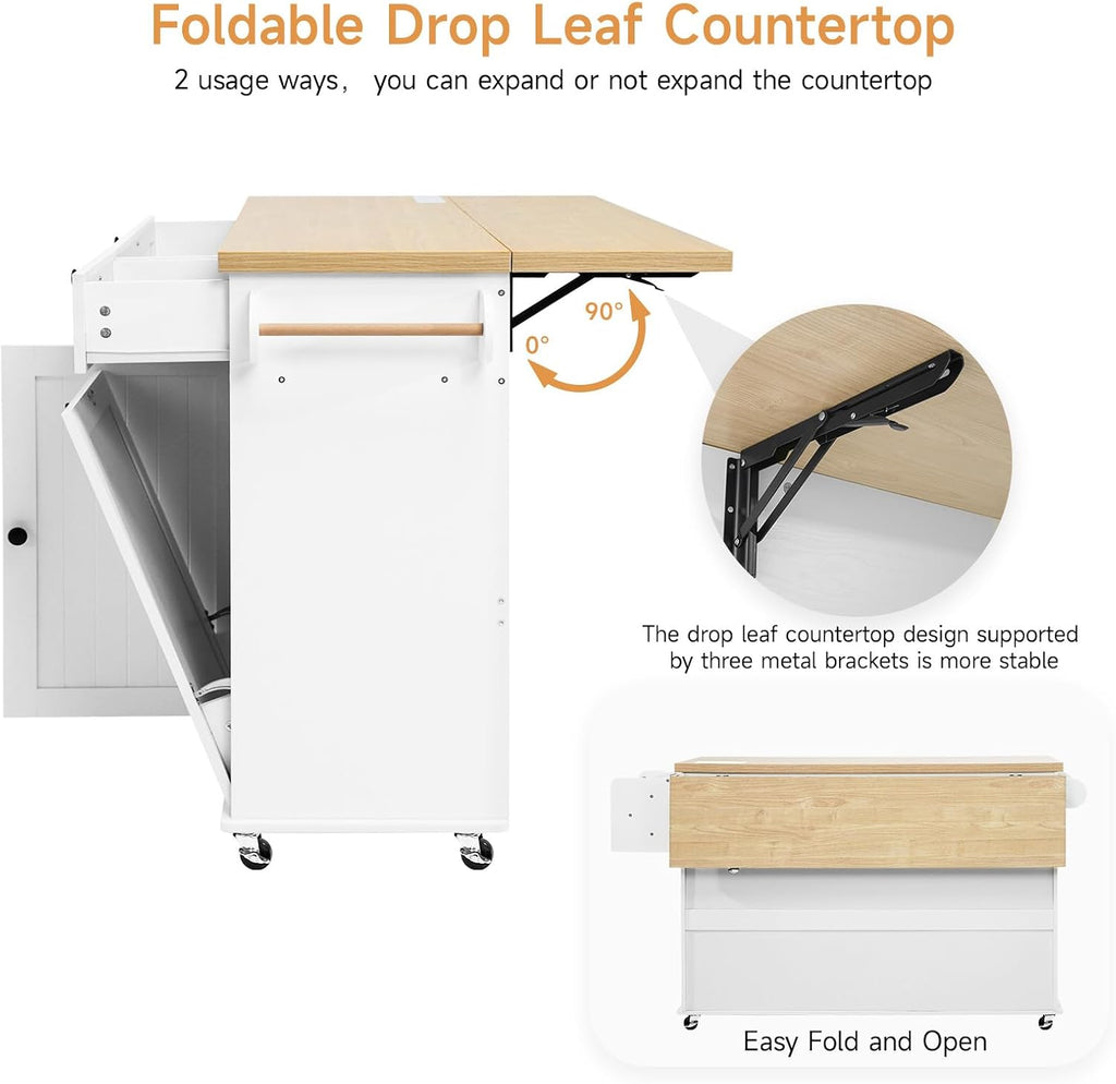 White Power Rolling Kitchen Island Cart