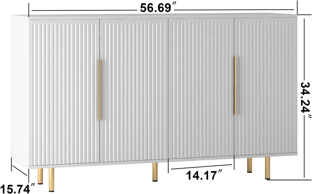 White Fluted Storage Buffet Cabinet