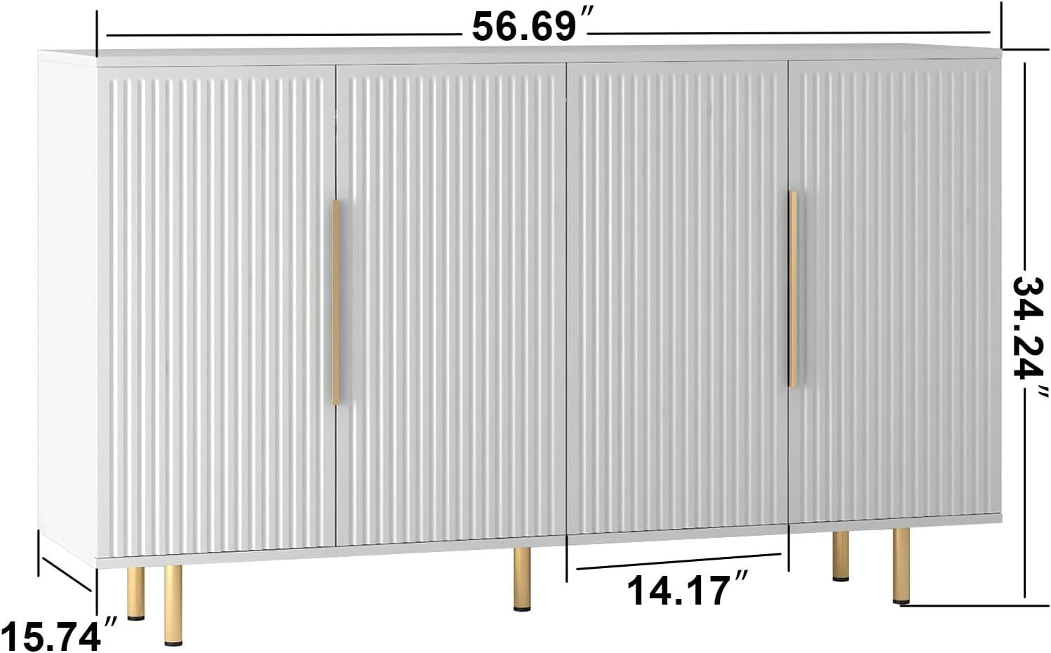 White Fluted Storage Buffet Cabinet