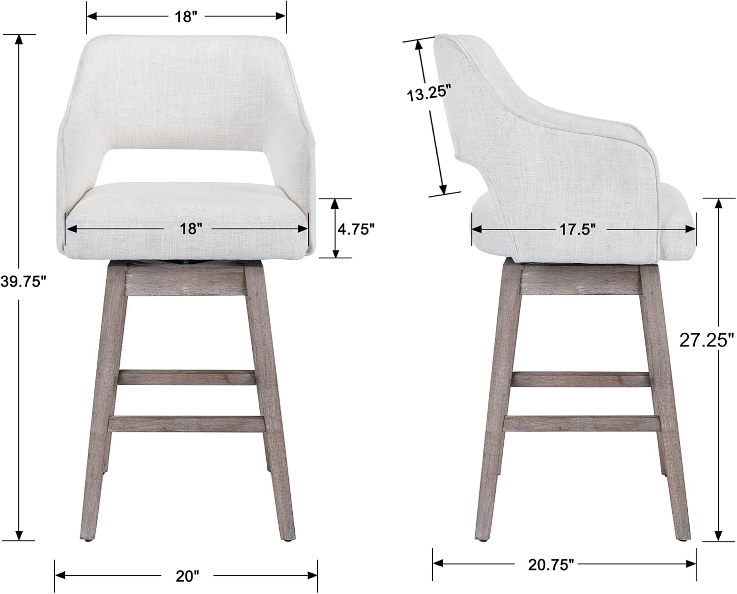 Beige Linen Farmhouse Swivel Bar Stools Set of 3
