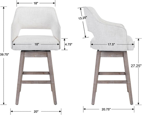 Beige Linen Farmhouse Swivel Bar Stools Set of 3