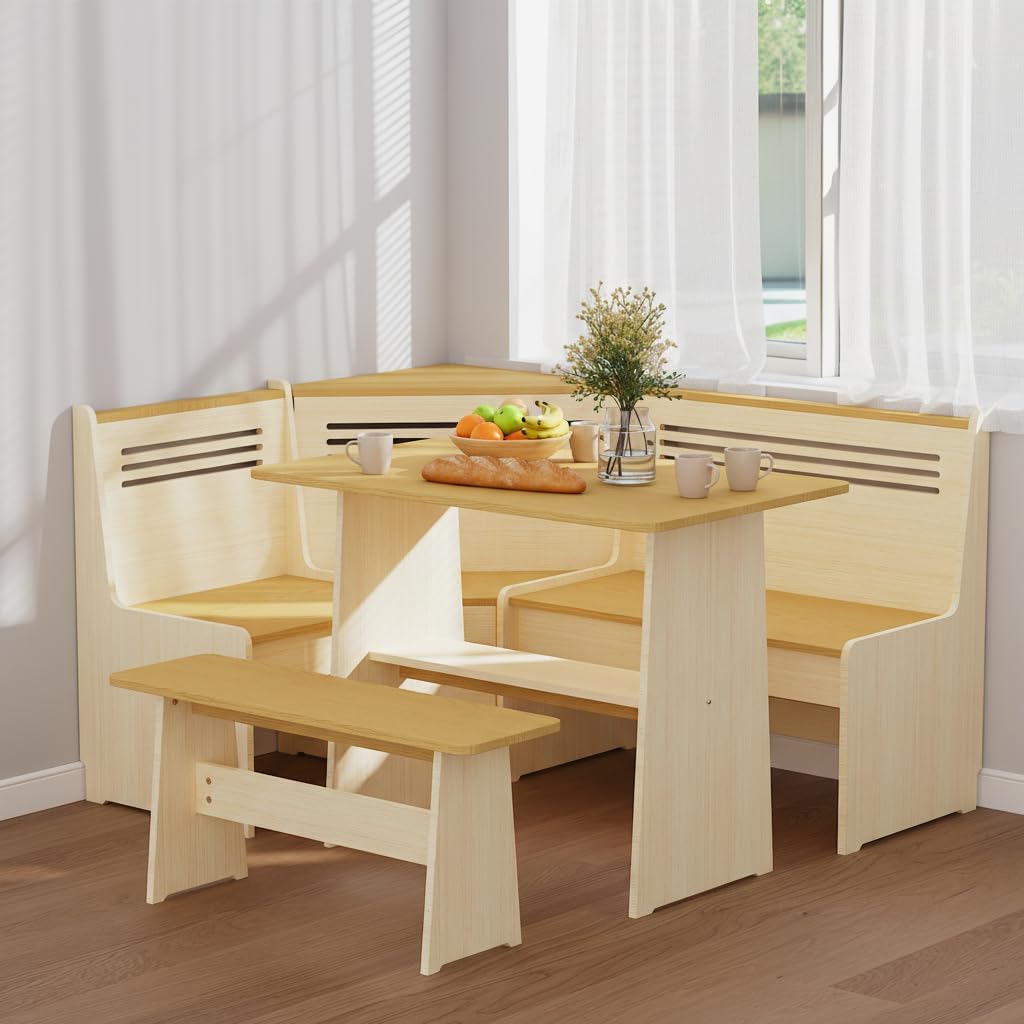 Wood USB Storage Corner Breakfast Nook Set