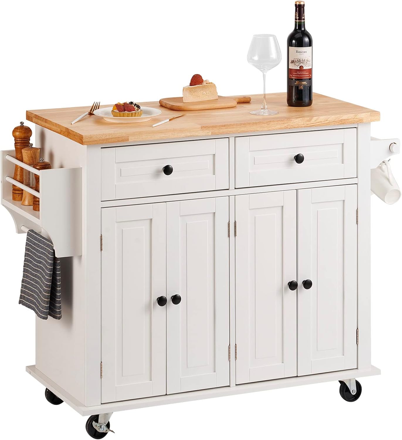 White Wood Top Rolling Kitchen Island