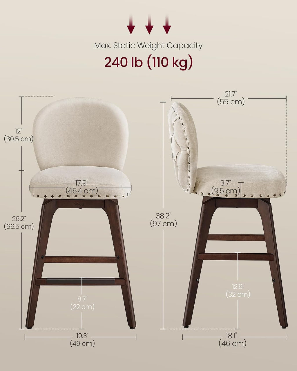 Cappuccino Chenille Swivel Bar Stools Set of 2