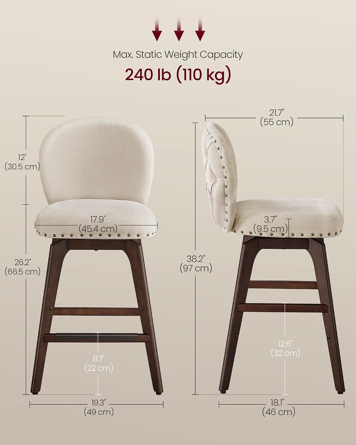 Cappuccino Chenille Swivel Bar Stools Set of 2