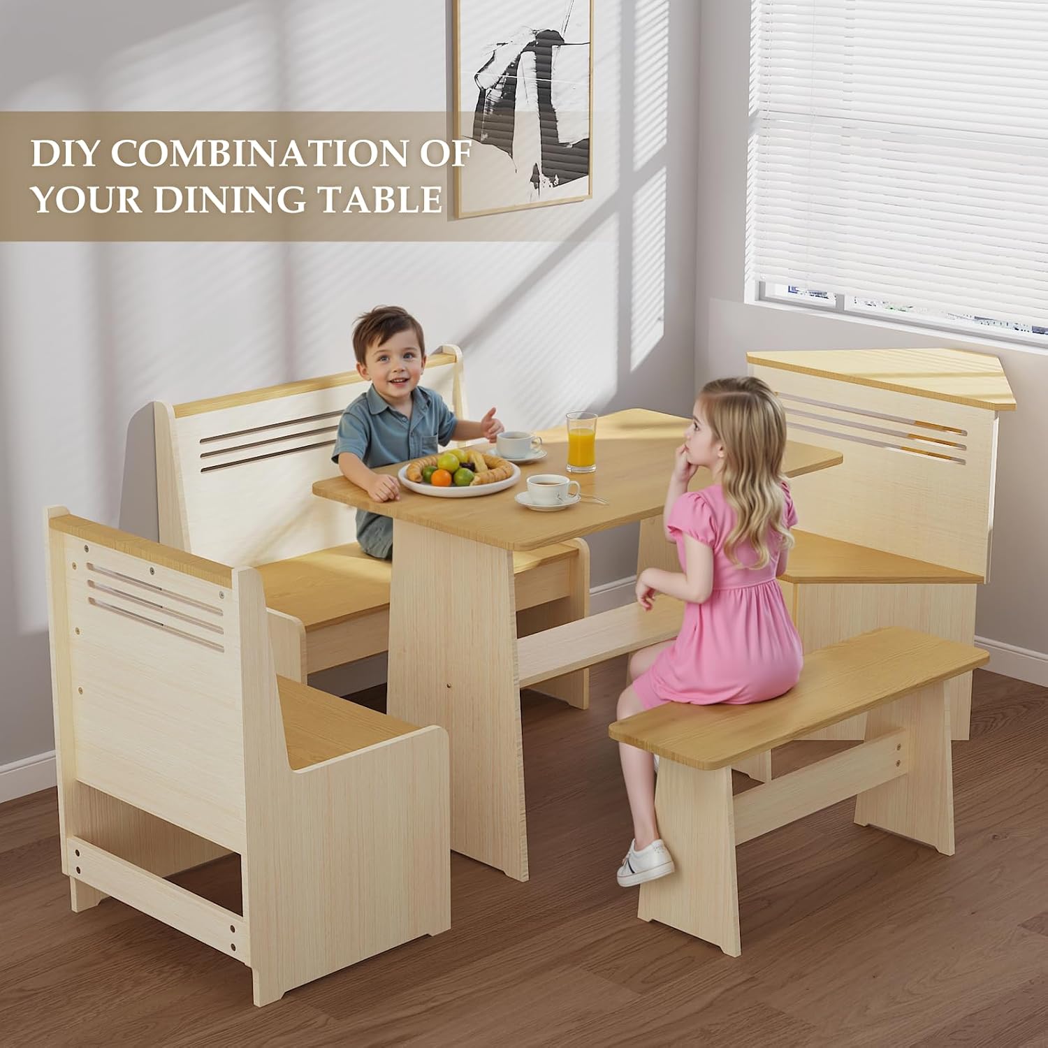 Wood USB Storage Corner Breakfast Nook Set