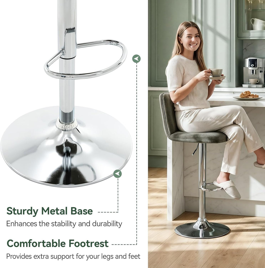 Grey Green Adjustable Swivel Bar Stools