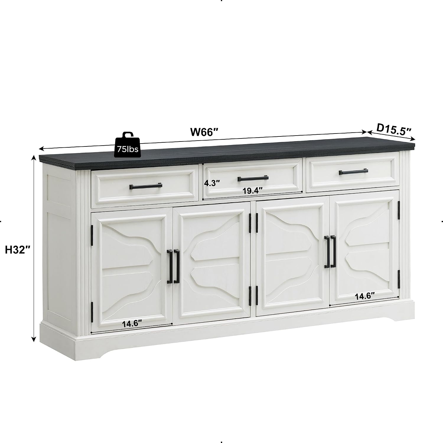 Off White Farmhouse Cloud Door Sideboard