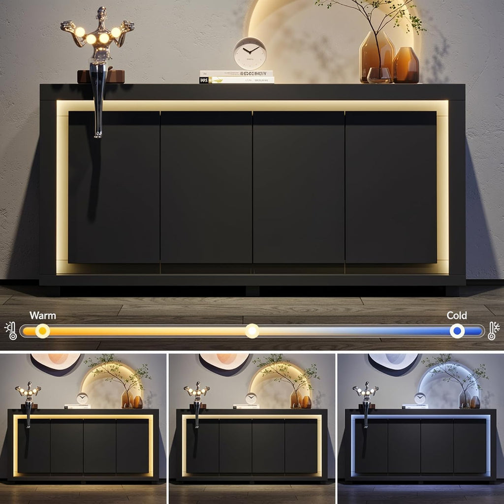 Black LED Power Sideboard Buffet Cabinet