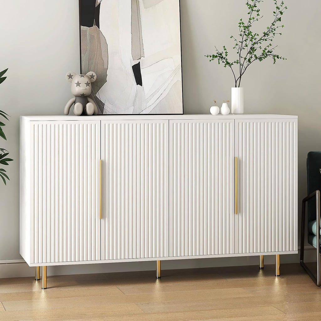 White Fluted Storage Buffet Cabinet