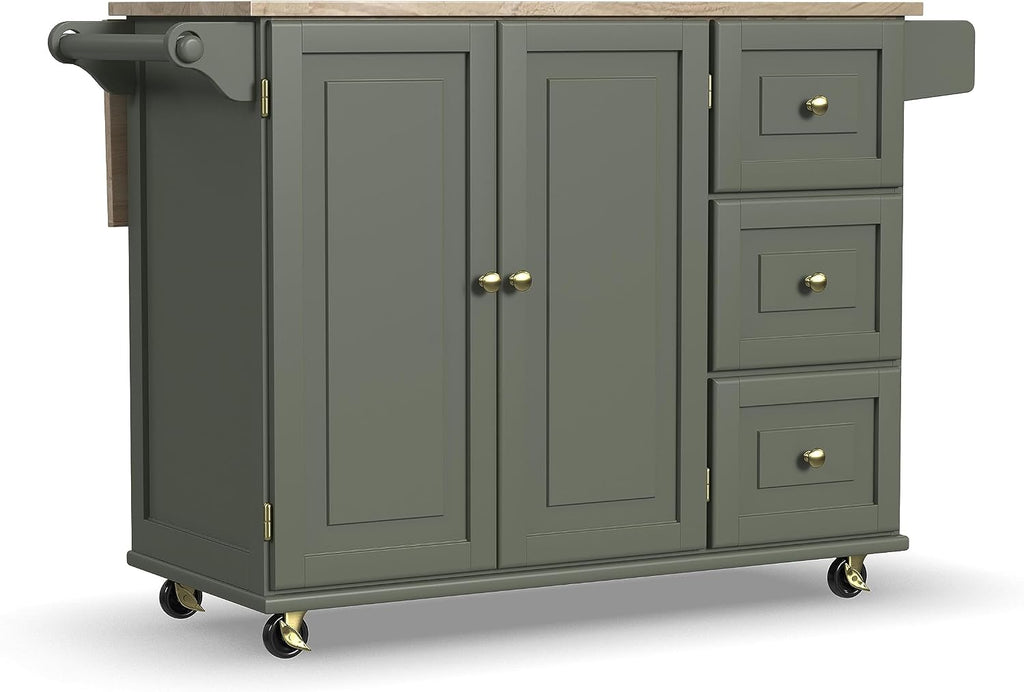 Green Wood Top Rolling Kitchen Island