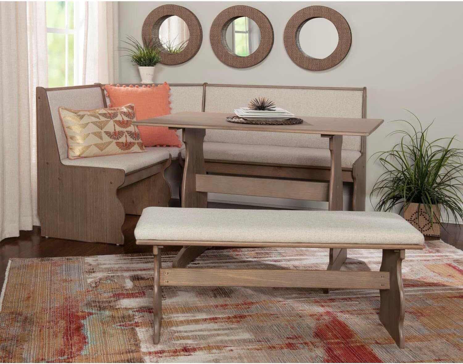 Natural Antique Wood Corner Breakfast Nook Bench
