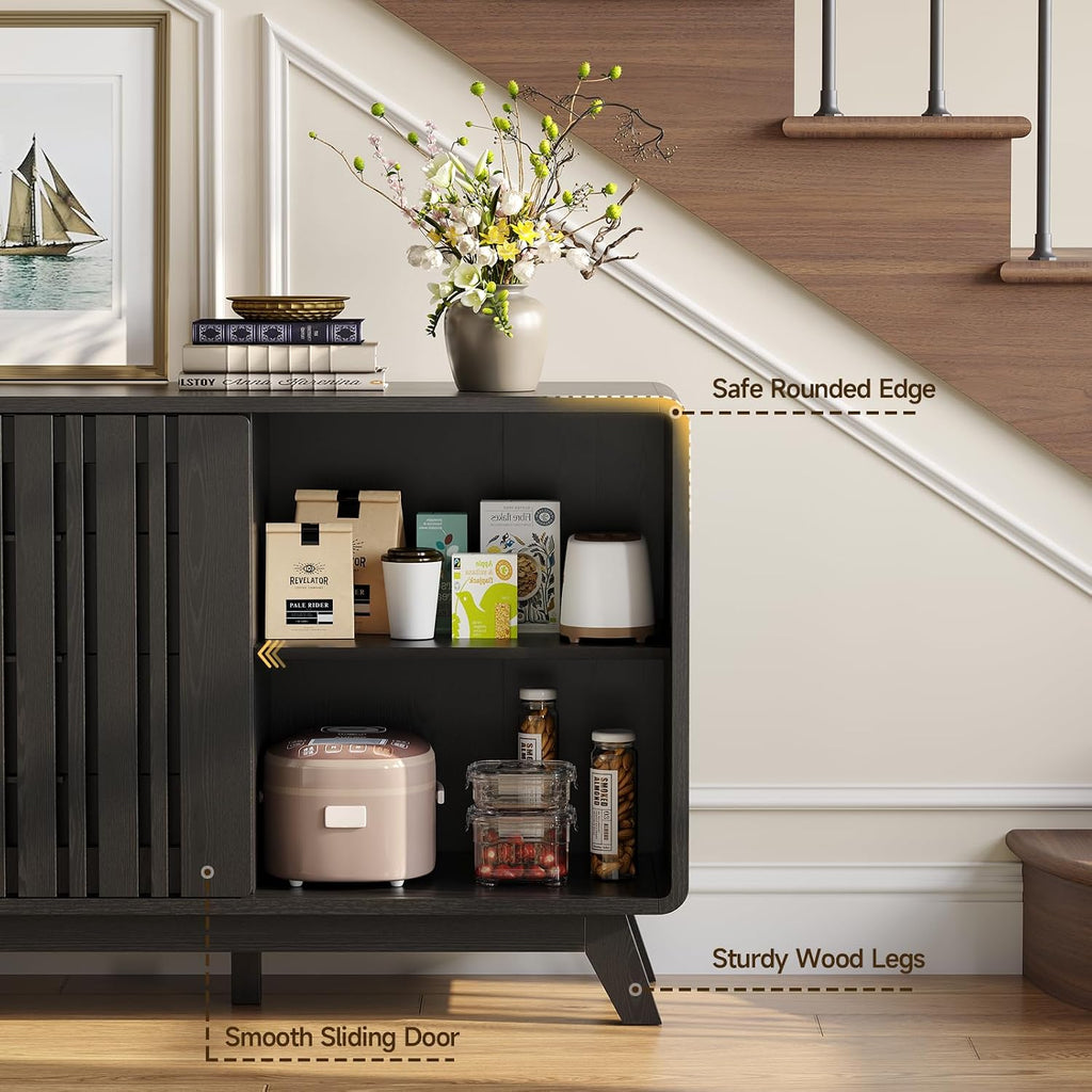 Black Fluted Sideboard Buffet Cabinet