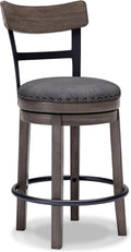 Gray Nailhead Farmhouse Swivel Counter Barstool
