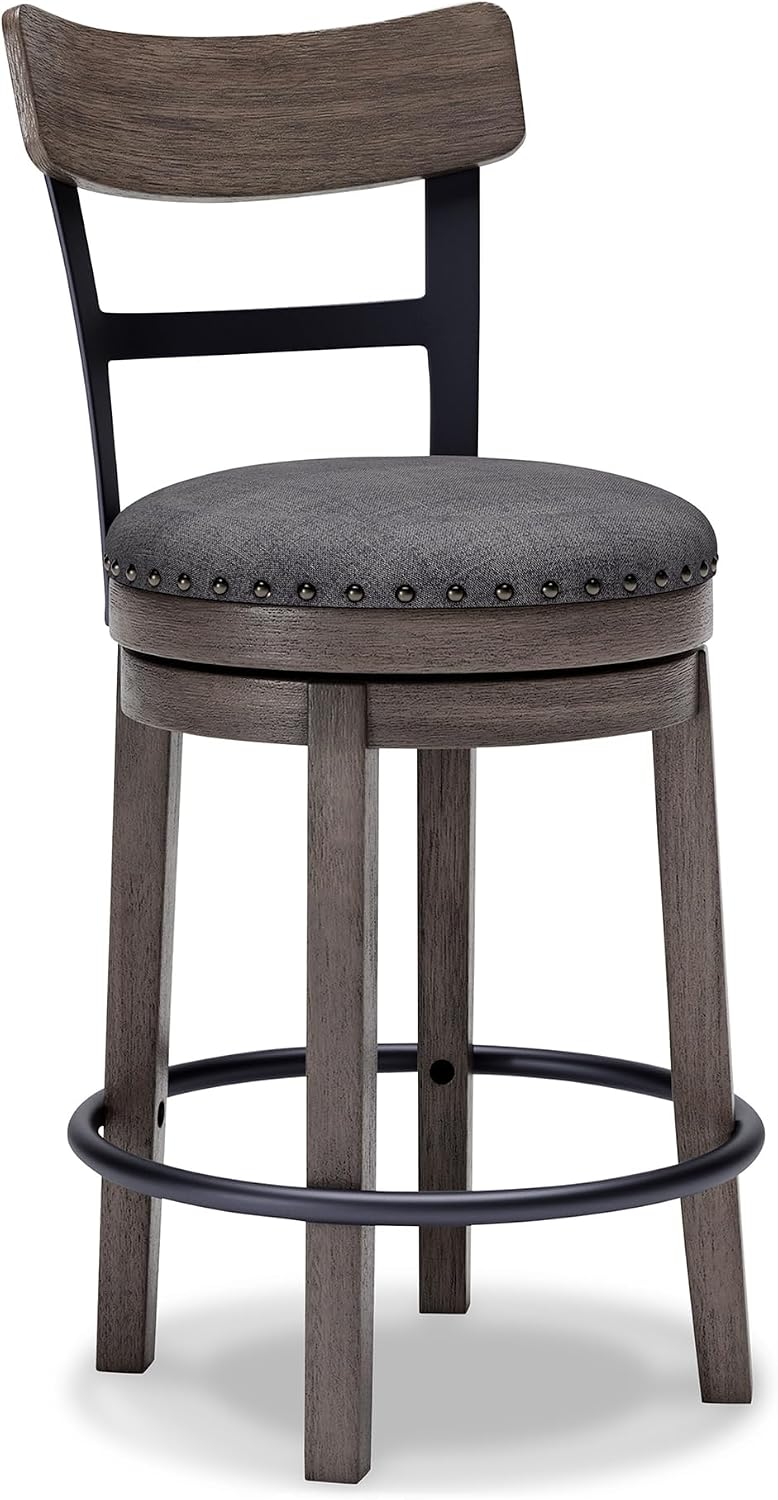 Gray Nailhead Farmhouse Swivel Counter Barstool