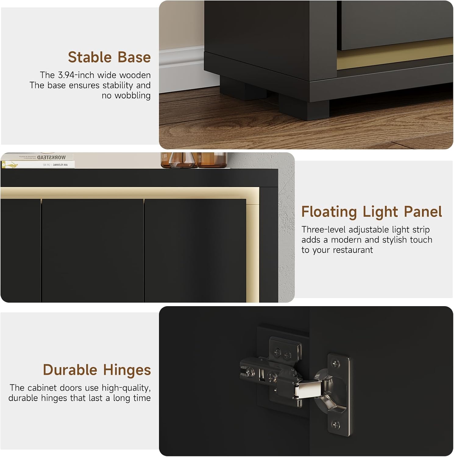 Black LED Power Sideboard Buffet Cabinet