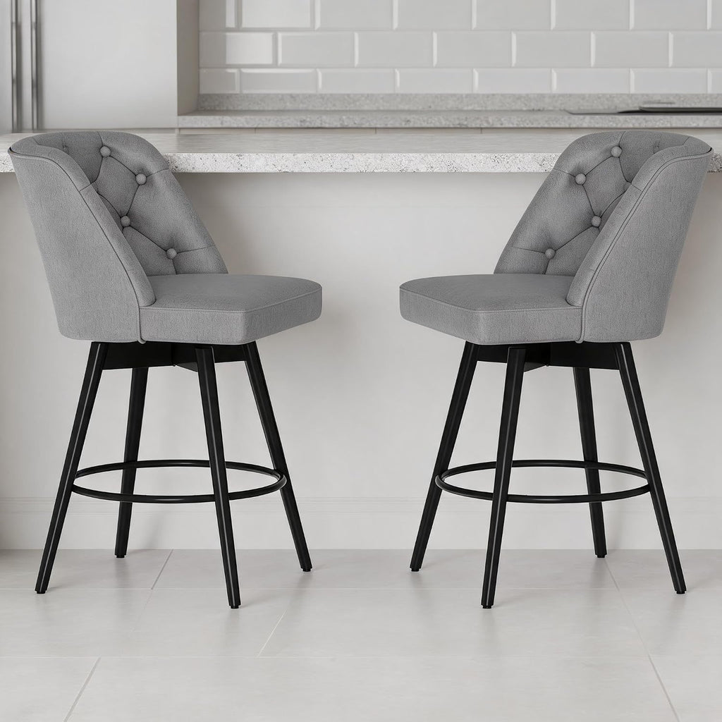 2 Pack Modern Swivel Fabric Bar Stools
