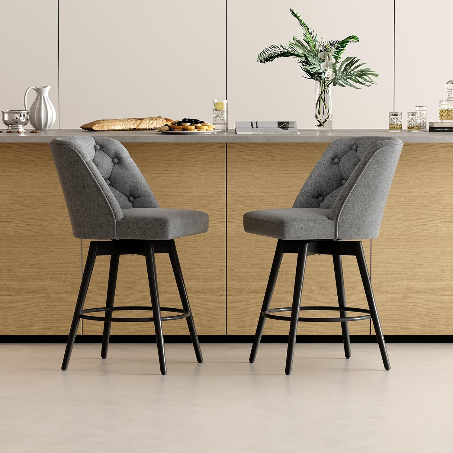 2 Pack Modern Swivel Fabric Bar Stools