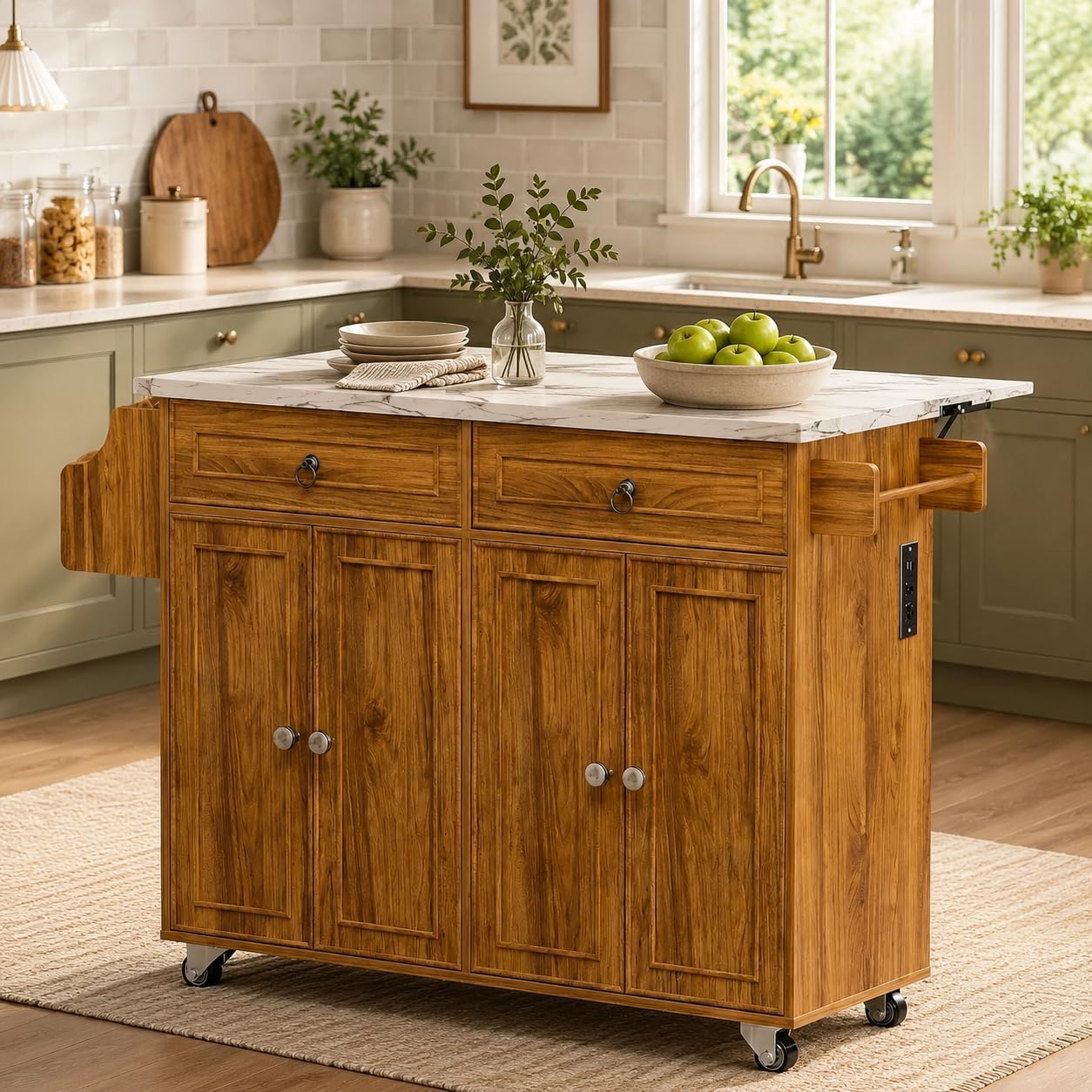 Farmhouse Rolling Power Kitchen Island