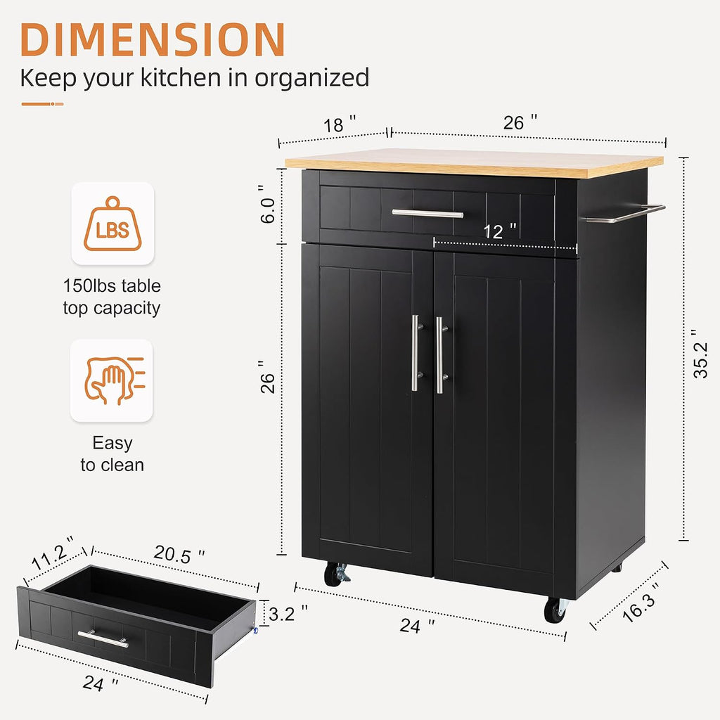 Black Rolling Storage Kitchen Cart