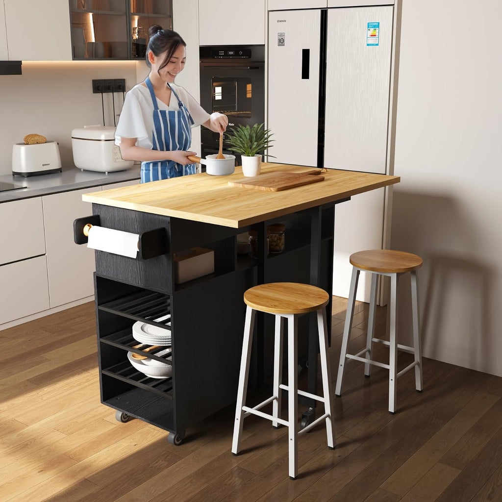 Black Rolling Drop Leaf Kitchen Island