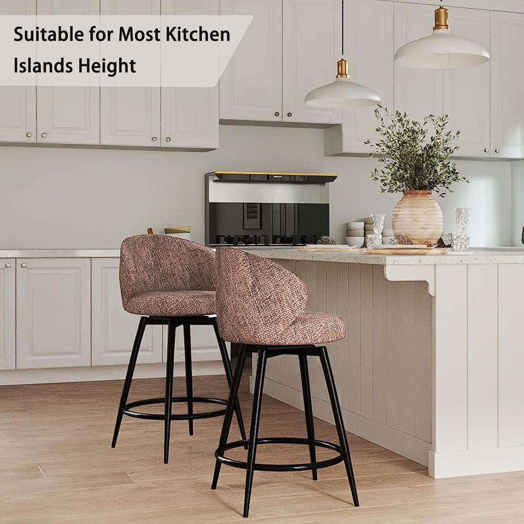 Brown Fabric Swivel Counter Stools Set of 2
