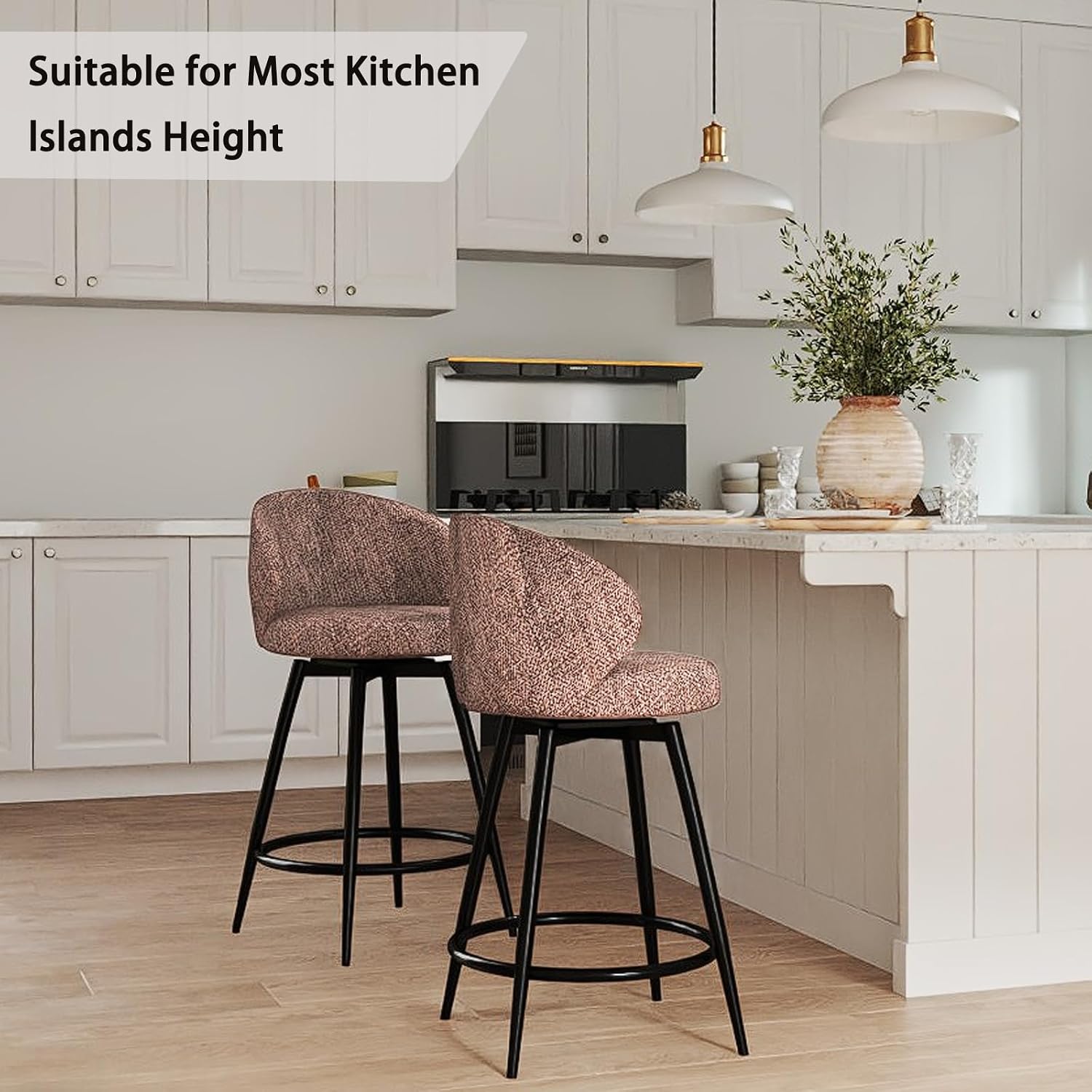 Brown Fabric Swivel Counter Stools Set of 2