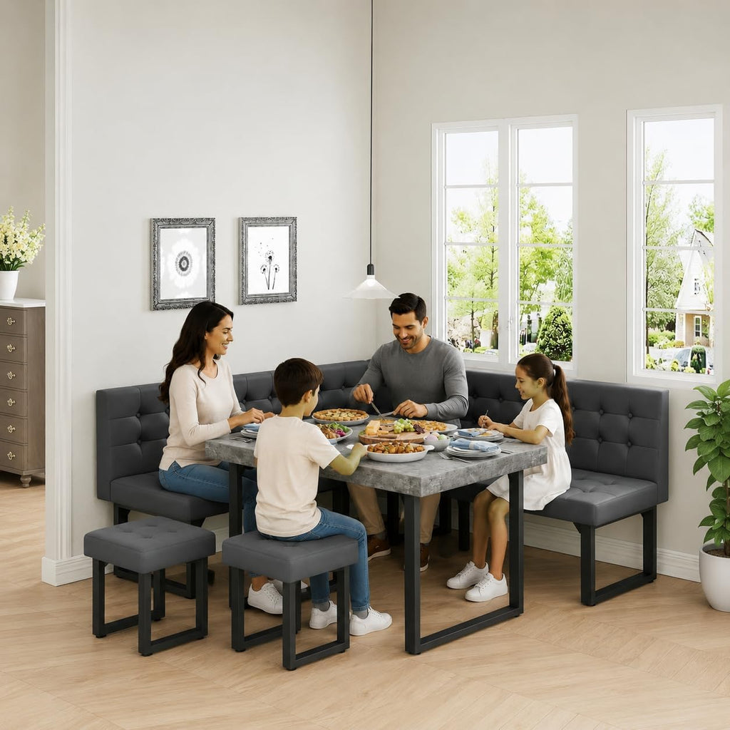 Grey Storage Banquette Corner Dining Set 5 Piece
