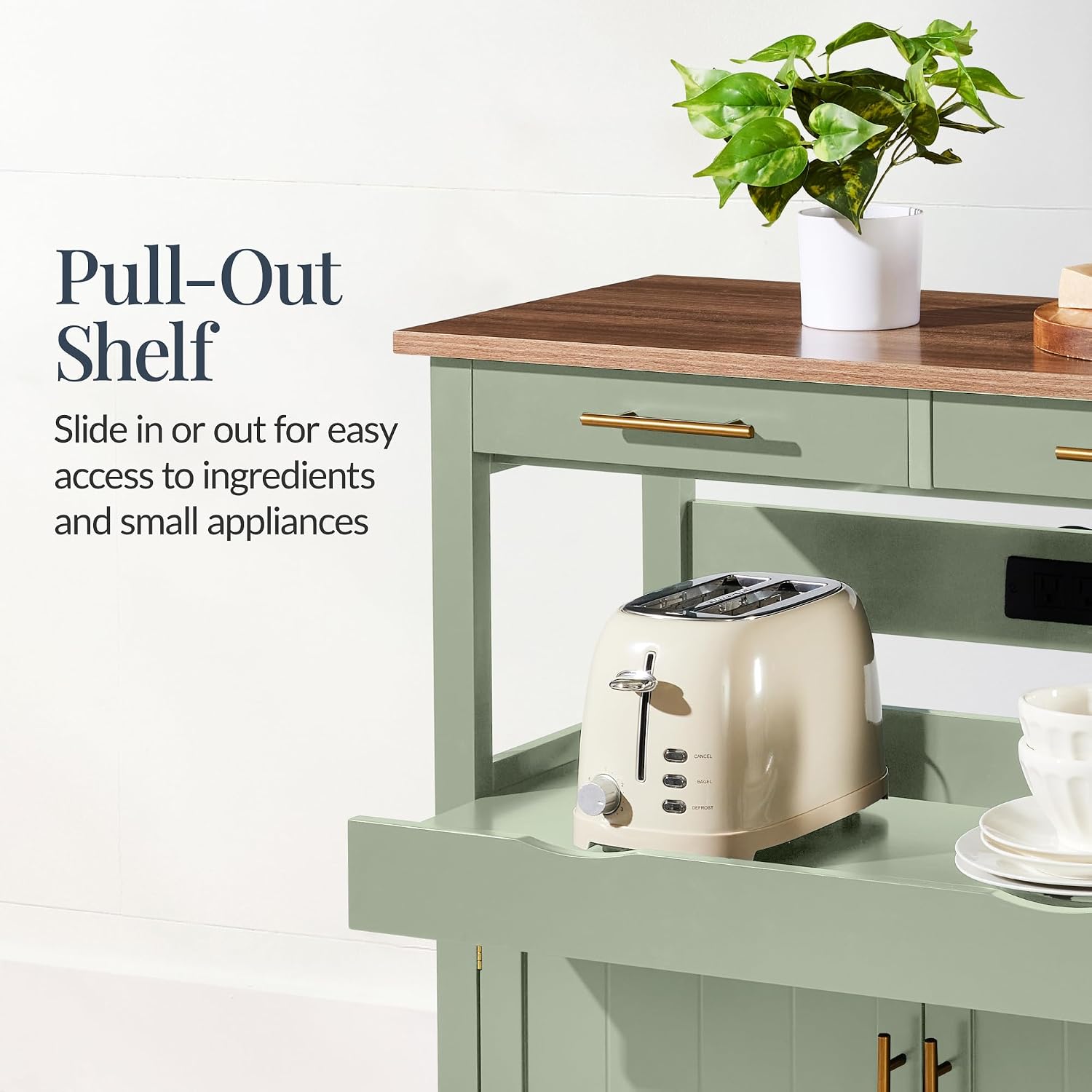 Pistachio Green Rolling Kitchen Island Cart 36in