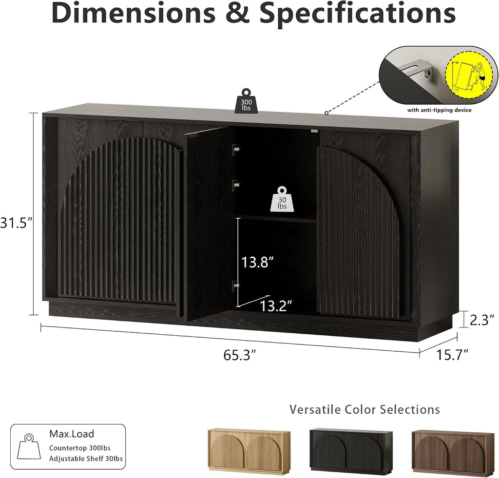 Black Fluted Arch Sideboard Cabinet