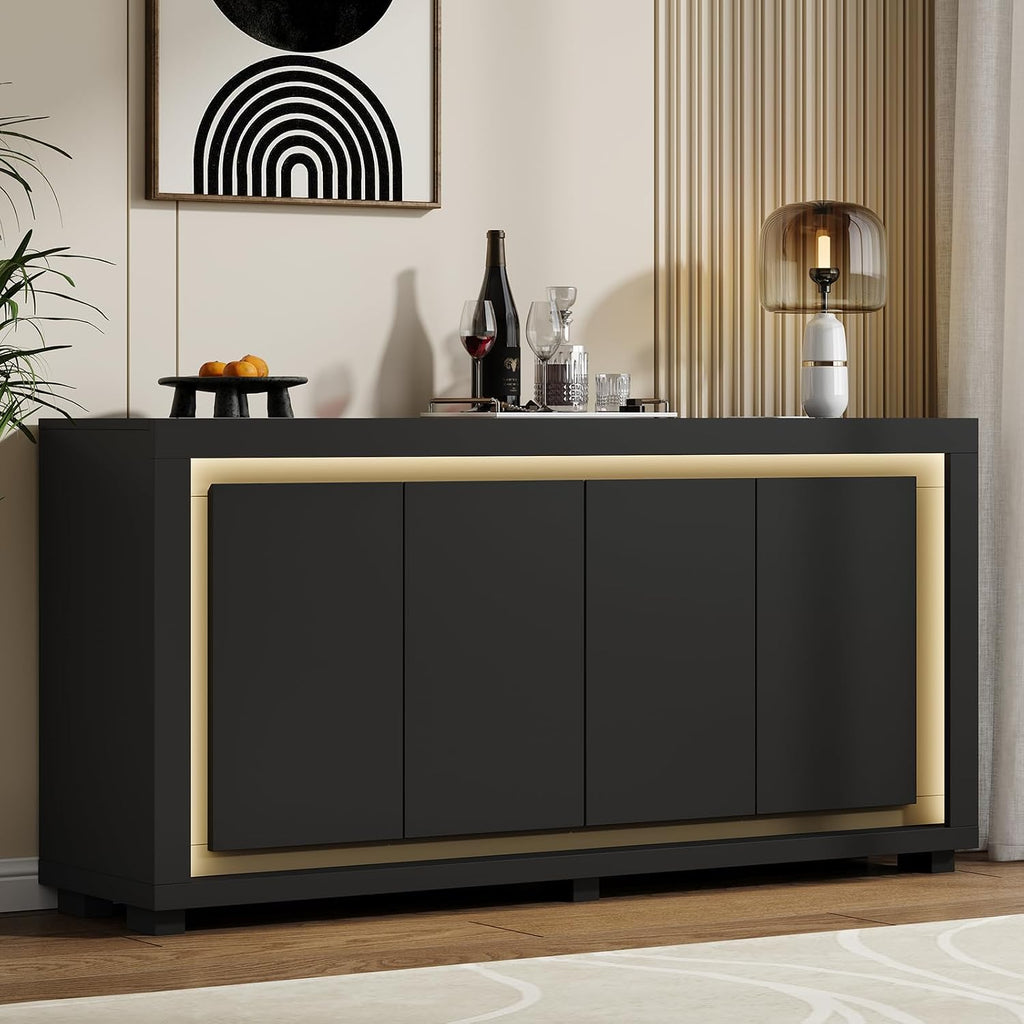 Black LED Power Sideboard Buffet Cabinet